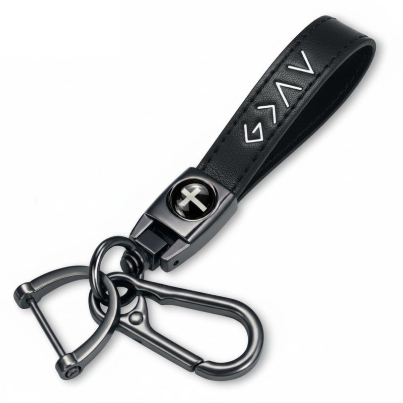 TLOEP Christian Cross Leather Keychain â€“ God Is Greater Than the Highs and Lows Key Ring, Easter Gift for Men, Christian Gift for Dad Husband Boyfriend, Valentineâ€™s Day Gifts, Car Key Accessory - Image 1