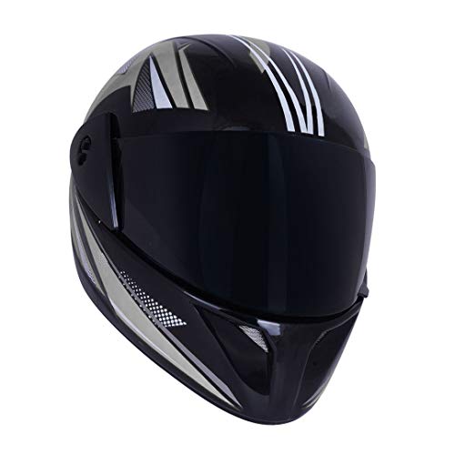 Western Era Pro ISI Certified Helmet || Full Face Silver Graphics || Stylish || High-End Safety || UV Protection Visor || Enhanced Design || Ultra Comfort (Black Glossy) (Size: Large) - Image 1