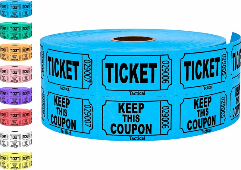 Tacticai 1000 Tacticai Raffle Tickets, Blue (1 of 8 Colors), Double Roll, Ticket for Events, Entry, Class Reward, Fundraiser & Prizes - Image 1