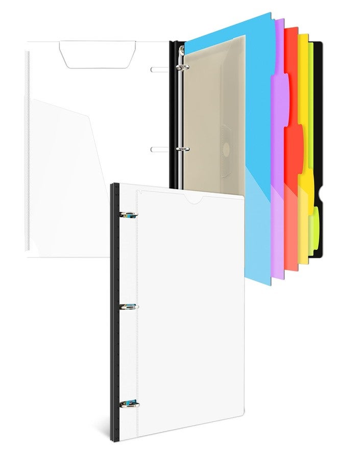 INFUN 1 Inch 3-Ring Telescoping Project Organizer Binder, 13 Pocket, Customizable Front Cover, 5 Color Dividers, Plastic Pocket, 225 Sheet Capacity-White - Image 1