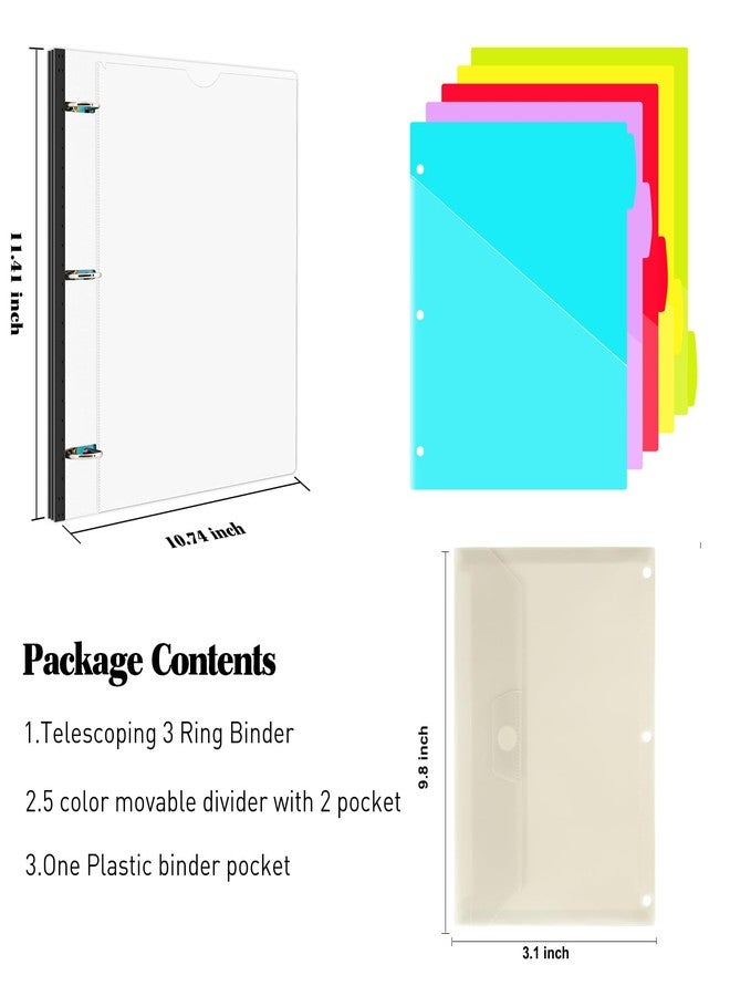 INFUN 1 Inch 3-Ring Telescoping Project Organizer Binder, 13 Pocket, Customizable Front Cover, 5 Color Dividers, Plastic Pocket, 225 Sheet Capacity-White - Image 2
