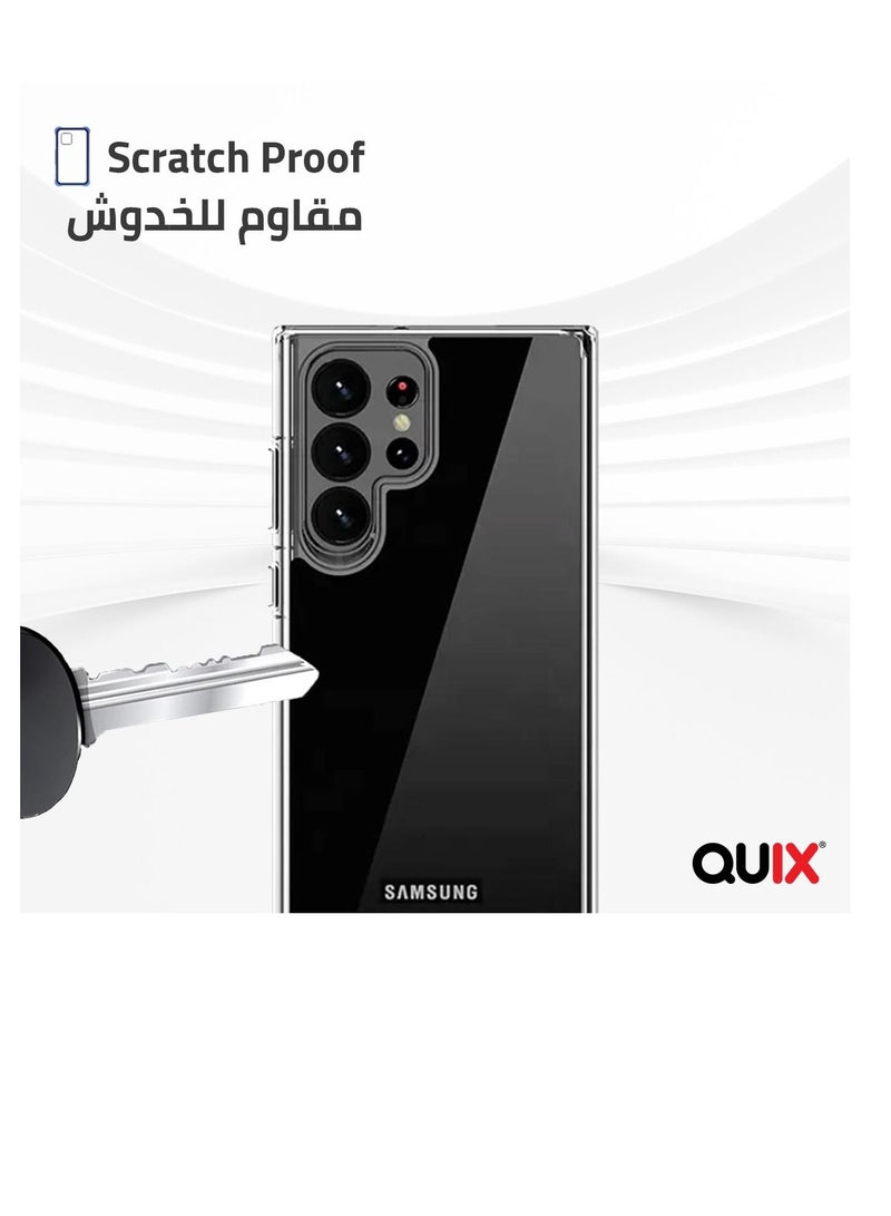 Quix Samsung s22 Ultra case  , Transparent, Anti-Yellowing, Made of Heat-Resistant Polyurethane - Shock Absorption and Anti-Scratch - Airtight and does not allow dust to pass through