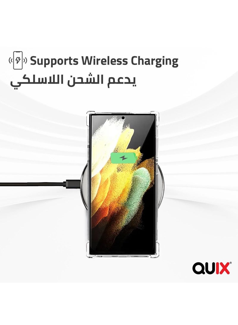 Quix Samsung s22 Ultra case  , Transparent, Anti-Yellowing, Made of Heat-Resistant Polyurethane - Shock Absorption and Anti-Scratch - Airtight and does not allow dust to pass through