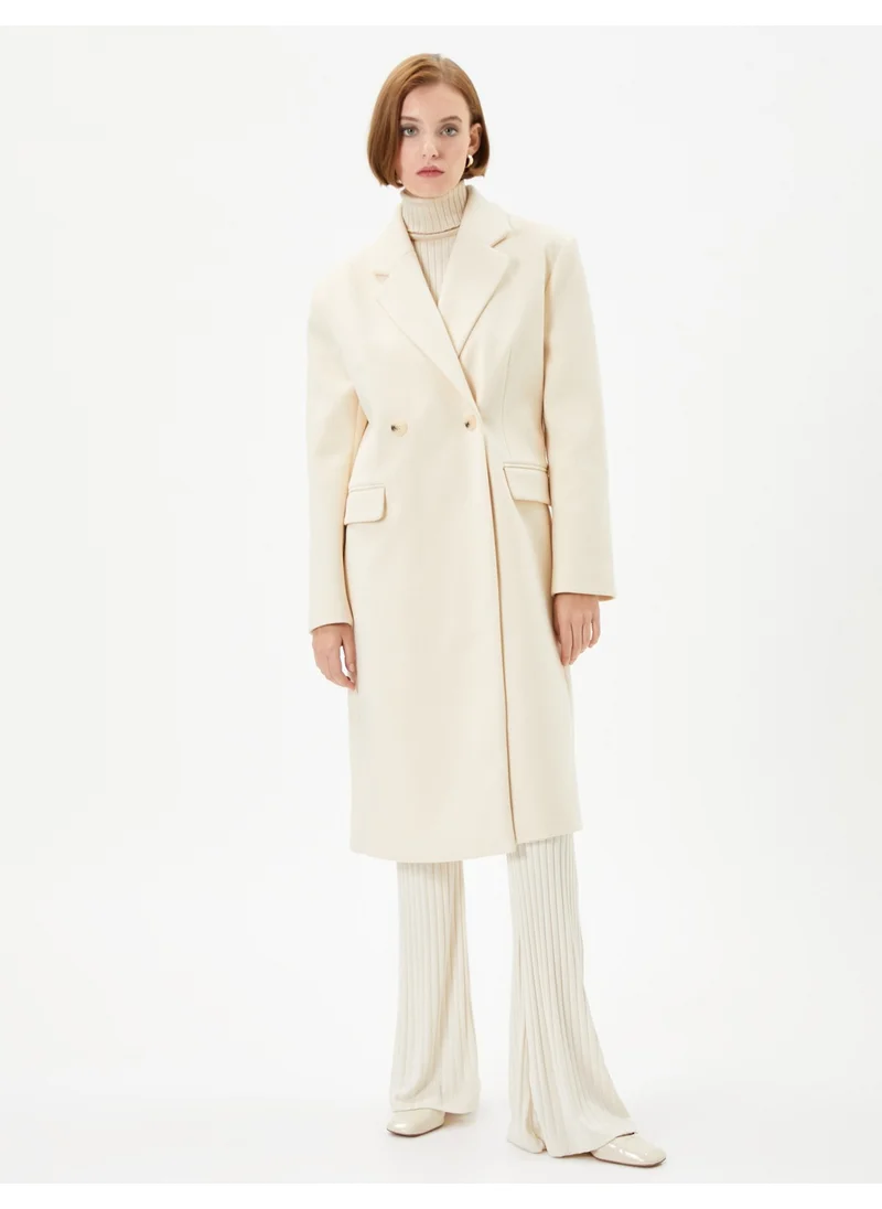 KOTON Cotton Oversize Cashmere Coat with Flap and Pockets and Buttons