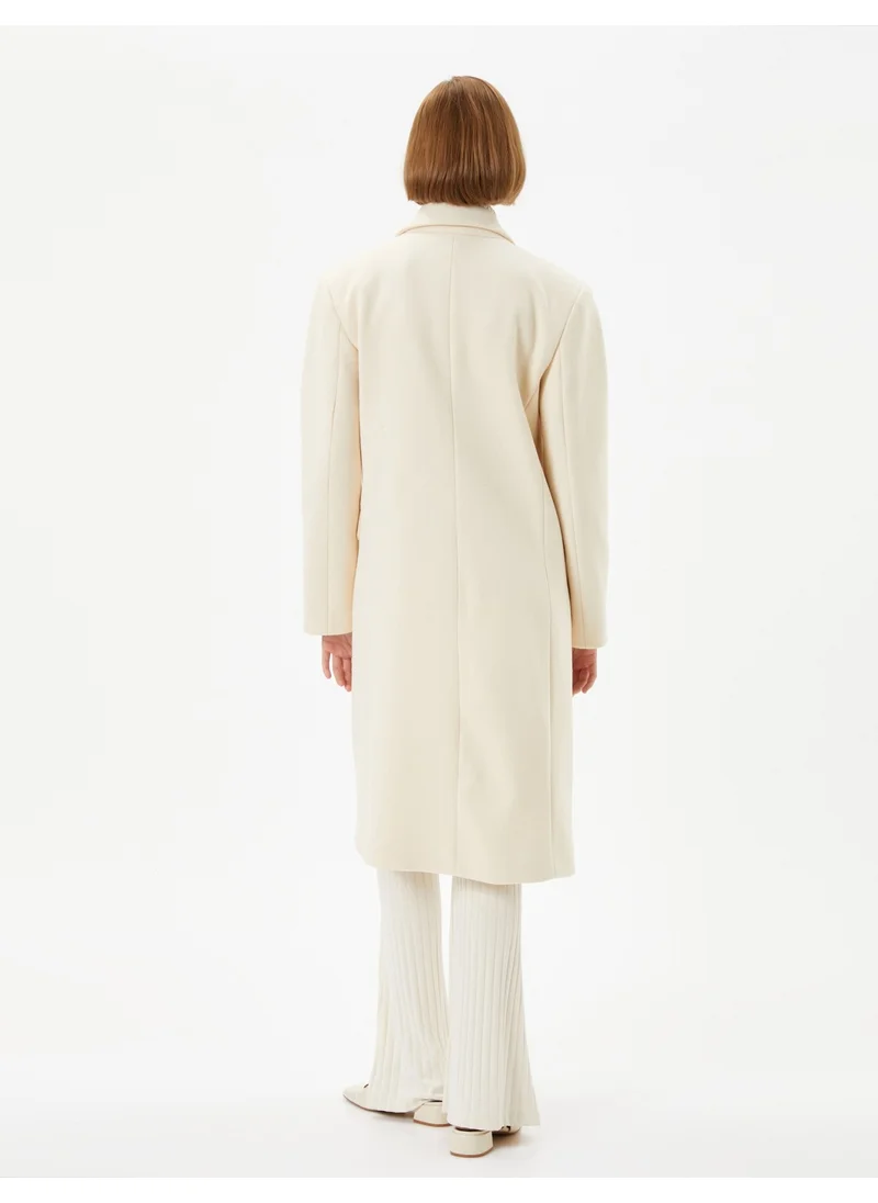 KOTON Cotton Oversize Cashmere Coat with Flap and Pockets and Buttons