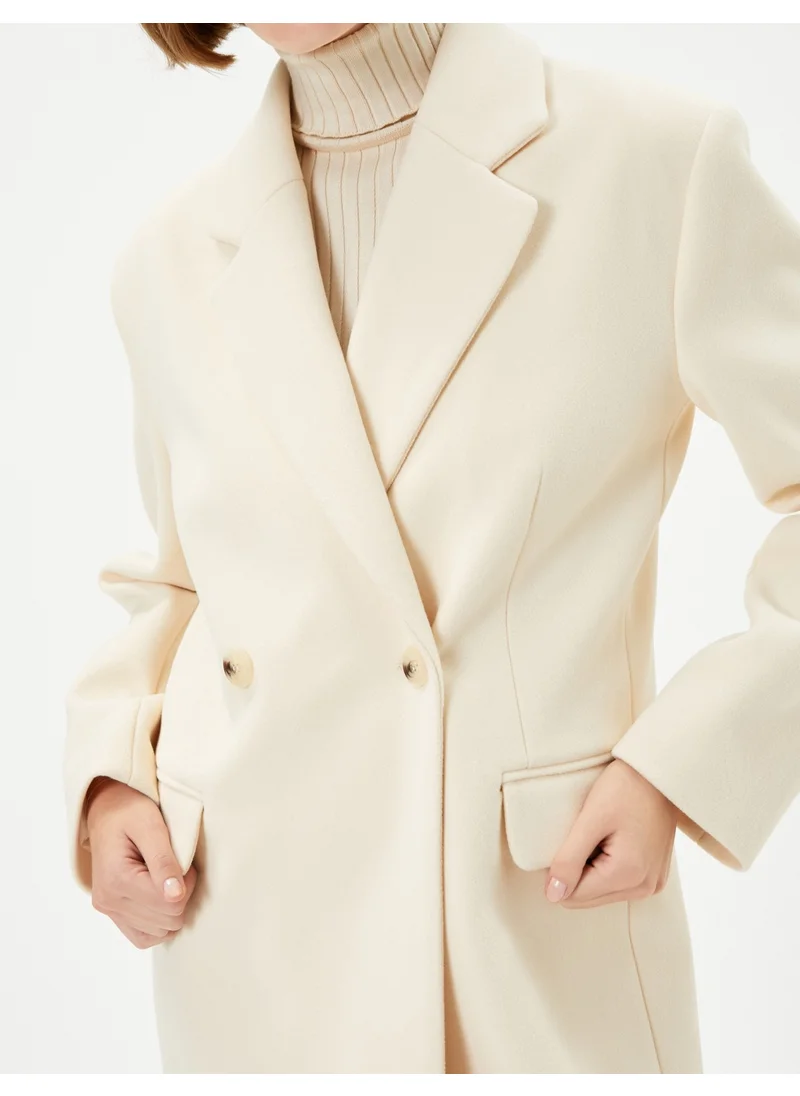 KOTON Cotton Oversize Cashmere Coat with Flap and Pockets and Buttons