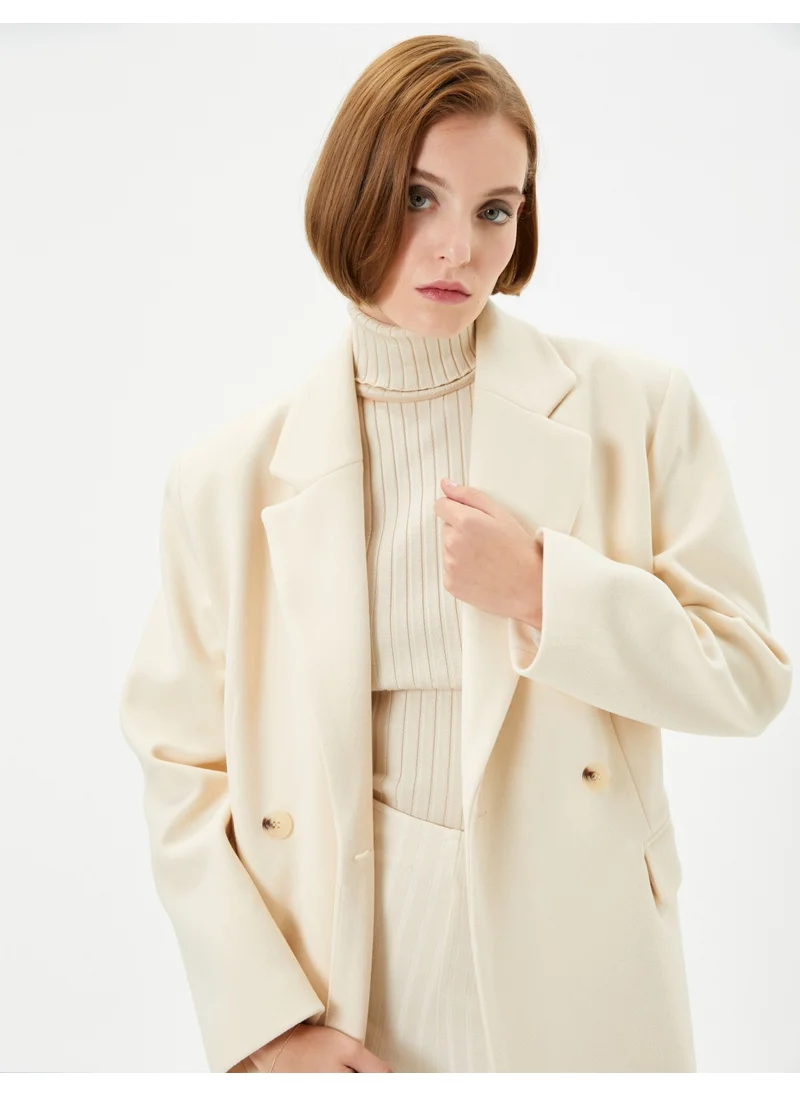 KOTON Cotton Oversize Cashmere Coat with Flap and Pockets and Buttons