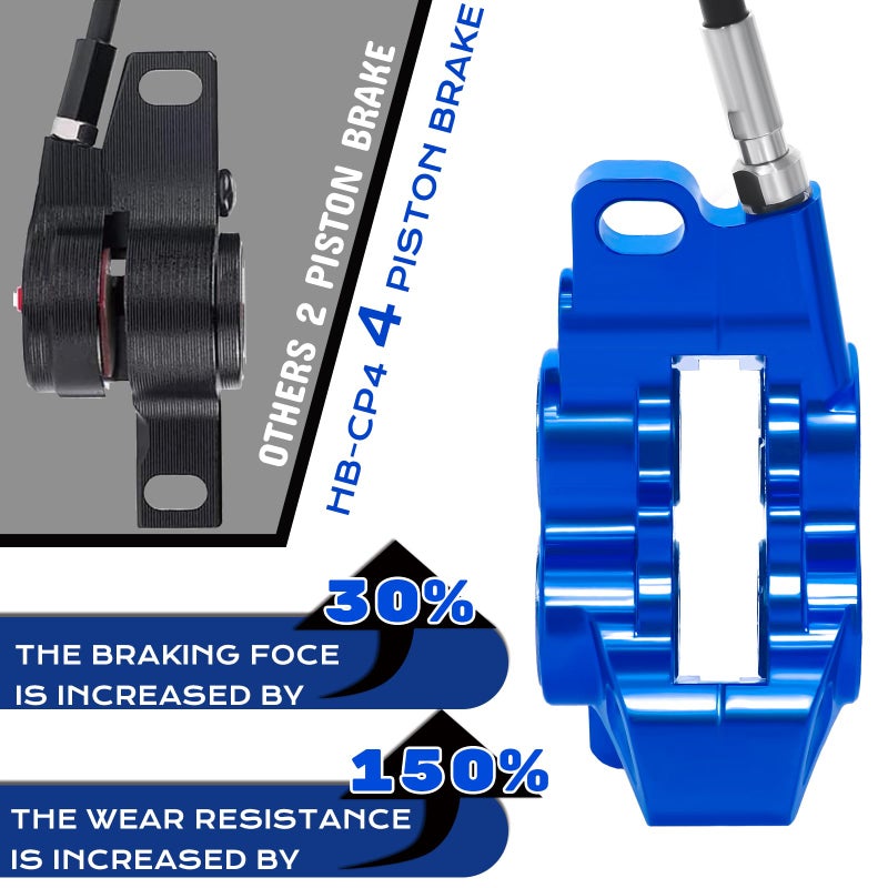 BUCKLOS MTB Hydraulic Disc Brake Set 4 Pistons Front 850mm and Rear 1550mm Hydraulic Brakes with Aluminum Alloy Lever with Caliper Ceramic Brake Pad Fit Mountain Bike,Ebike,Fat Bike HB-CP4 (Pre-Bled) - Image 2