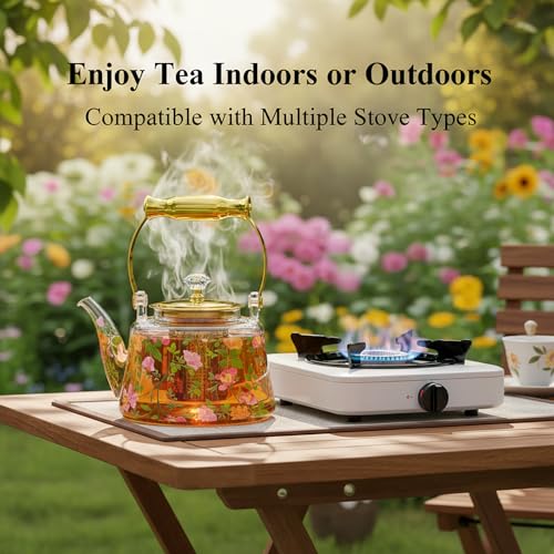 dingdaer Glass Teapot Stovetop 36 OZ/1100ml, Borosilicate Clear Tea Kettle, Tea pot with Removable Stainless Steel Infuser, Flower teaTea Leaf Teapot Maker Tea Brewer for Camping, Travel, Flowers - Image 4