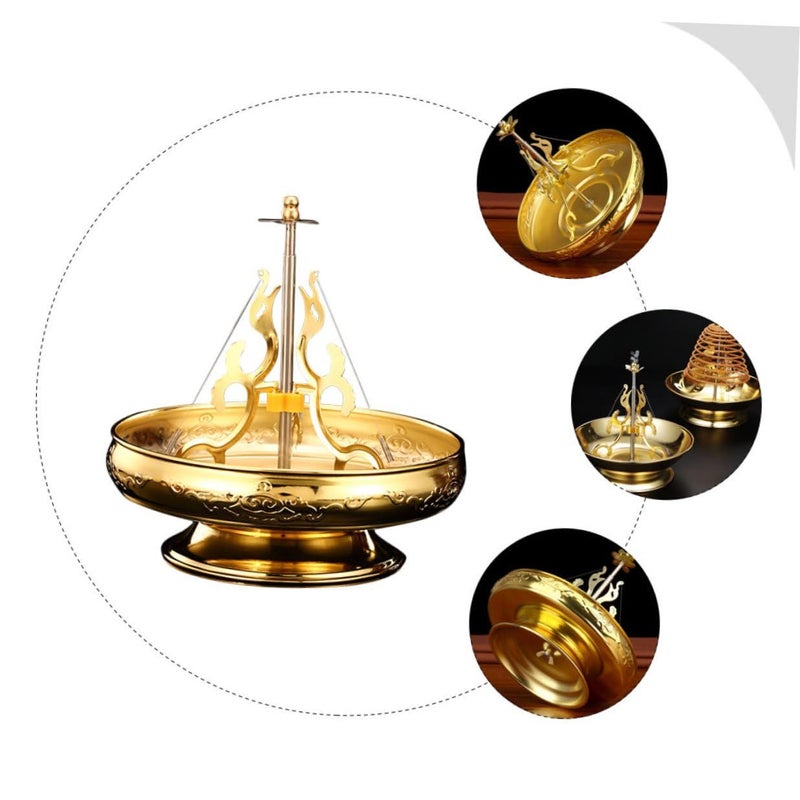 Golden Alloy Incense Coil Burner Stand For Meditation Decor Home Office Censer - Image 5