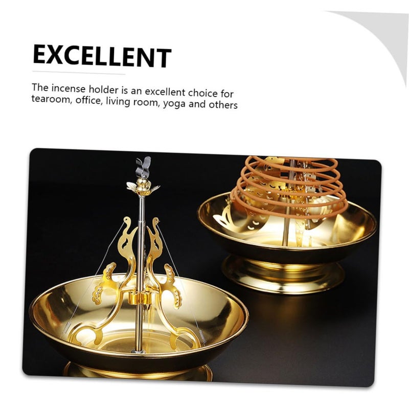 Golden Alloy Incense Coil Burner Stand For Meditation Decor Home Office Censer - Image 4