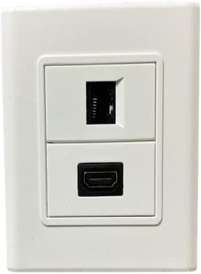 DKURVE Multimedia face plate HDMI With CAT6 RJ45 LAN Female To Female  (Straight HDMI) - Image 1