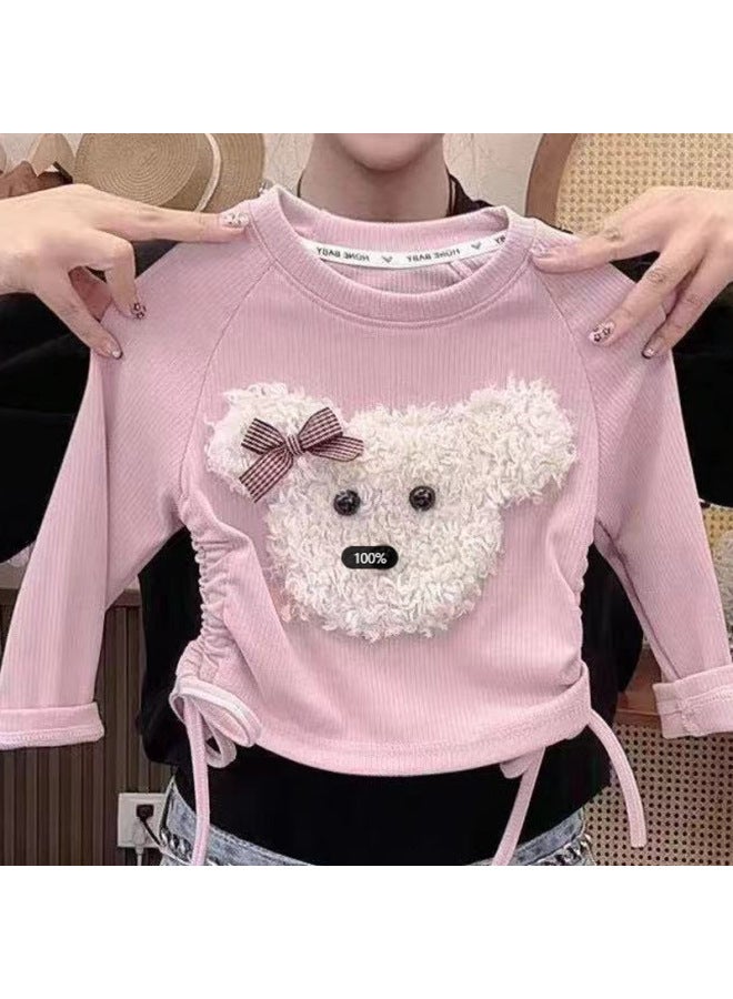 Korean Style Kidsren's Clothing Girls  New Spring & Fall Kidsren's T-shirt Baby Cute Puppy Fashion Drawstring Top Cartoon