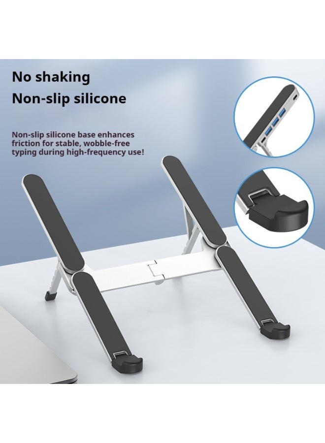 حامل لابتوب مع قاعدة توصيل 4 في 1 بمنفذ USB 3.0، حامل محمول قابل للطي من سبائك الألمنيوم مع تبريد هوائي، قابل للتعديل بـ 6 مستويات متوافق مع ماك بوك / إتش بي / ديل / لينوفو حتى 17.3 بوصة - Image 4