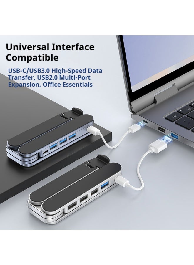 حامل لابتوب مع قاعدة توصيل 4 في 1 بمنفذ USB 3.0، حامل محمول قابل للطي من سبائك الألمنيوم مع تبريد هوائي، قابل للتعديل بـ 6 مستويات متوافق مع ماك بوك / إتش بي / ديل / لينوفو حتى 17.3 بوصة - Image 2