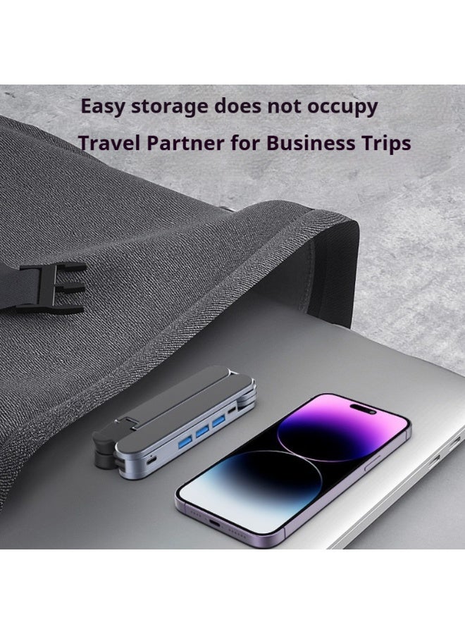 حامل لابتوب مع قاعدة توصيل 4 في 1 بمنفذ USB 3.0، حامل محمول قابل للطي من سبائك الألمنيوم مع تبريد هوائي، قابل للتعديل بـ 6 مستويات متوافق مع ماك بوك / إتش بي / ديل / لينوفو حتى 17.3 بوصة - Image 5