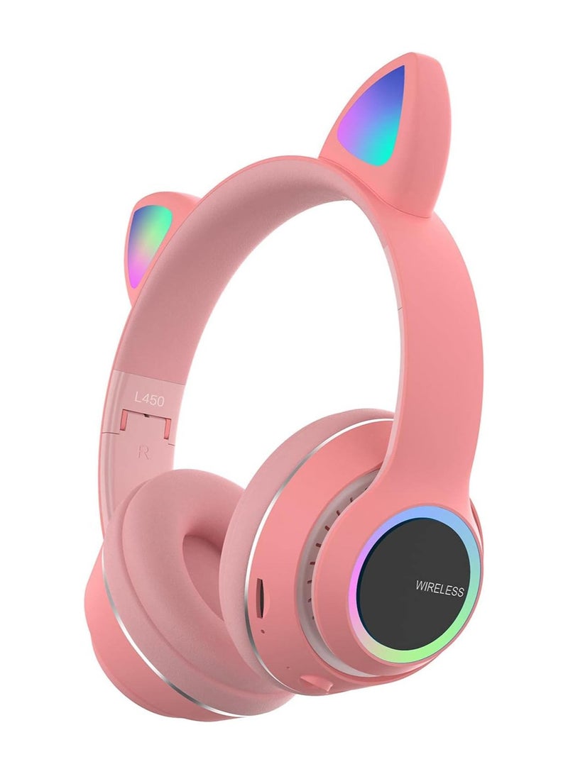 Foldable Wireless Bluetooth Cat Ear Headset With LED Glowing Light On-Ear Stereo Headphone With Noise Isolating For Teens - Image 1