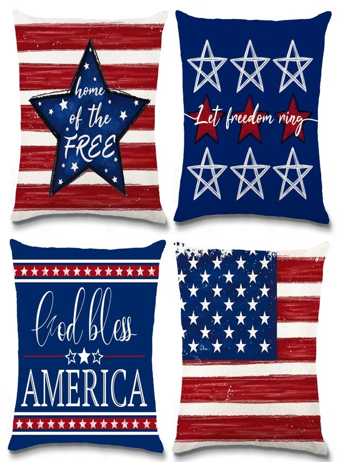 DULEFUN 4th of July Pillow Covers Decorations 18 x 18 Inch Red Blue Star Stripe Flag Freedom America Patriotic Throw Pillow Covers Cases for Independence Memorial Day Cushion Case Sofa Couch Decor - Image 1
