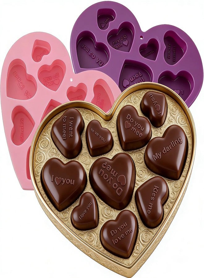 LLPMutu 2 Pack Conversation Heart Molds Heart Silicone Mold with Love Phrases 20-Cavity Mixed Size Valentine's Day Heart Shaped Silicone Molds NonStick for Cupcake Chocolate Fondant Jelly Dessert Candy Soaps - Image 1