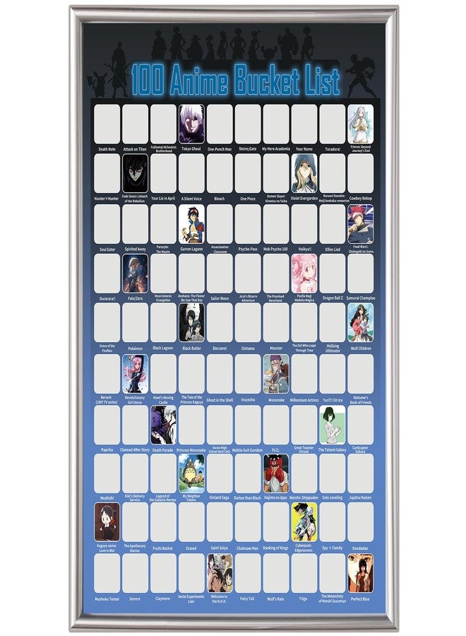 GKLTVB Top 100 Anime Scratch Off Poster - Unique Bucket List and Cool Stuff Featuring Series and Films | Gifts for Anime Lovers | 16.5" x 23.6" - Image 1