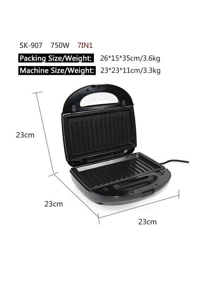 7 in 1 Multifunctional Sandwich Maker with Non-Stick Interchangeable Plates for Grill, Toaster, Pancakes, Cookies, Waffles, Donuts, Cupcakes - Dishwasher Safe  - Image 3