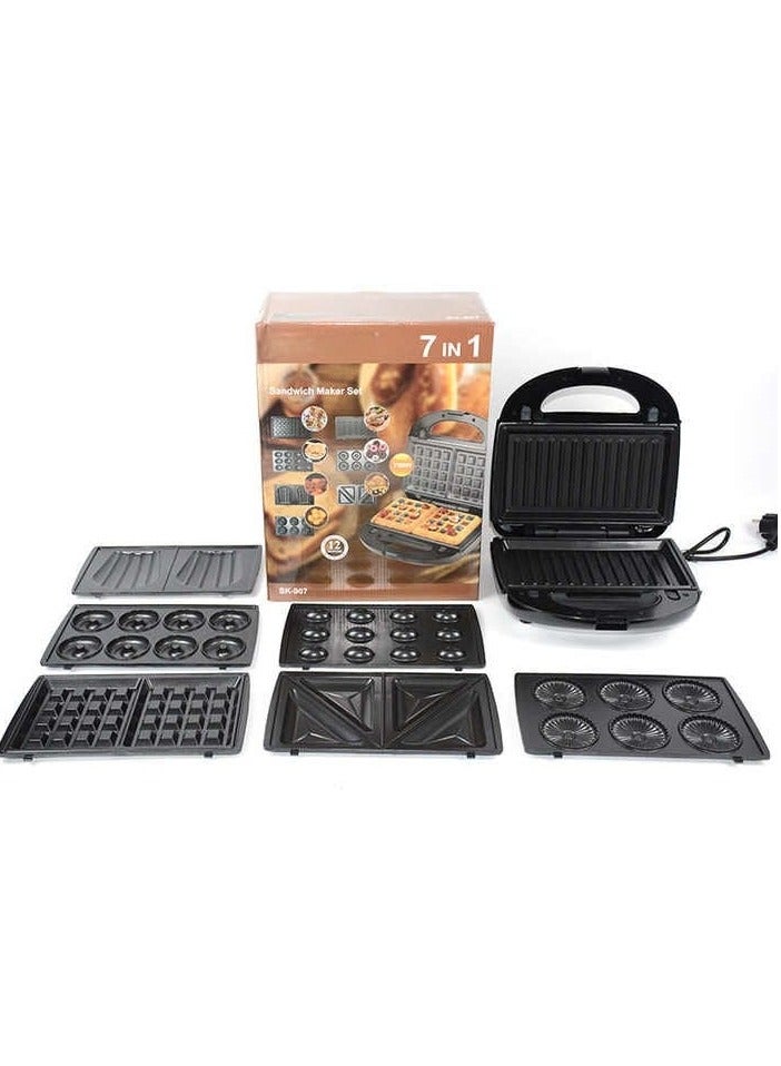 7 in 1 Multifunctional Sandwich Maker with Non-Stick Interchangeable Plates for Grill, Toaster, Pancakes, Cookies, Waffles, Donuts, Cupcakes - Dishwasher Safe  - Image 4