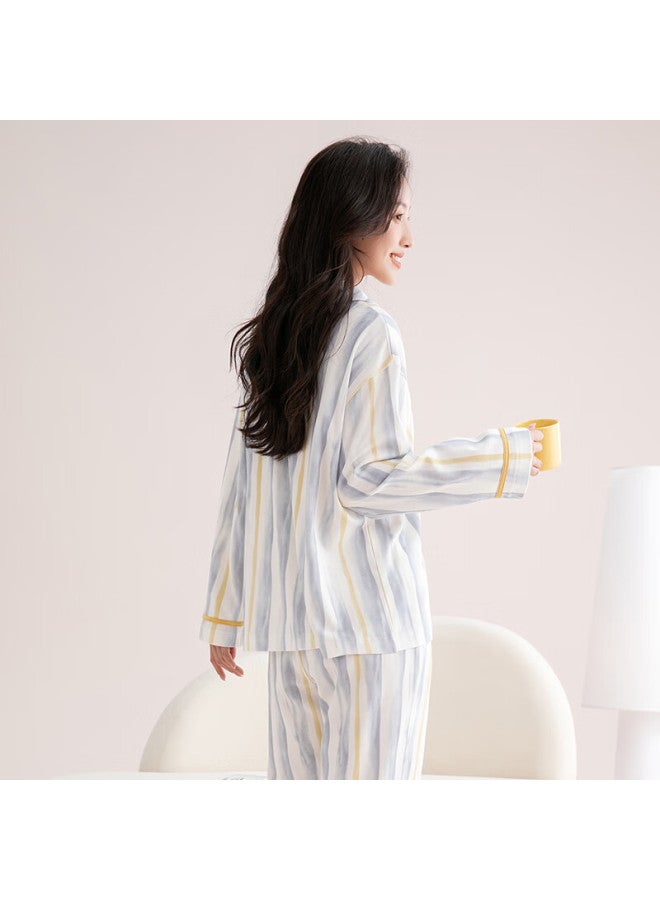 Fenton Fenteng Women's Pajamas 100% Cotton Anti-static New Striped Soft Comfortable Long Sleeve Homewear Set Soft Cotton - Image 1