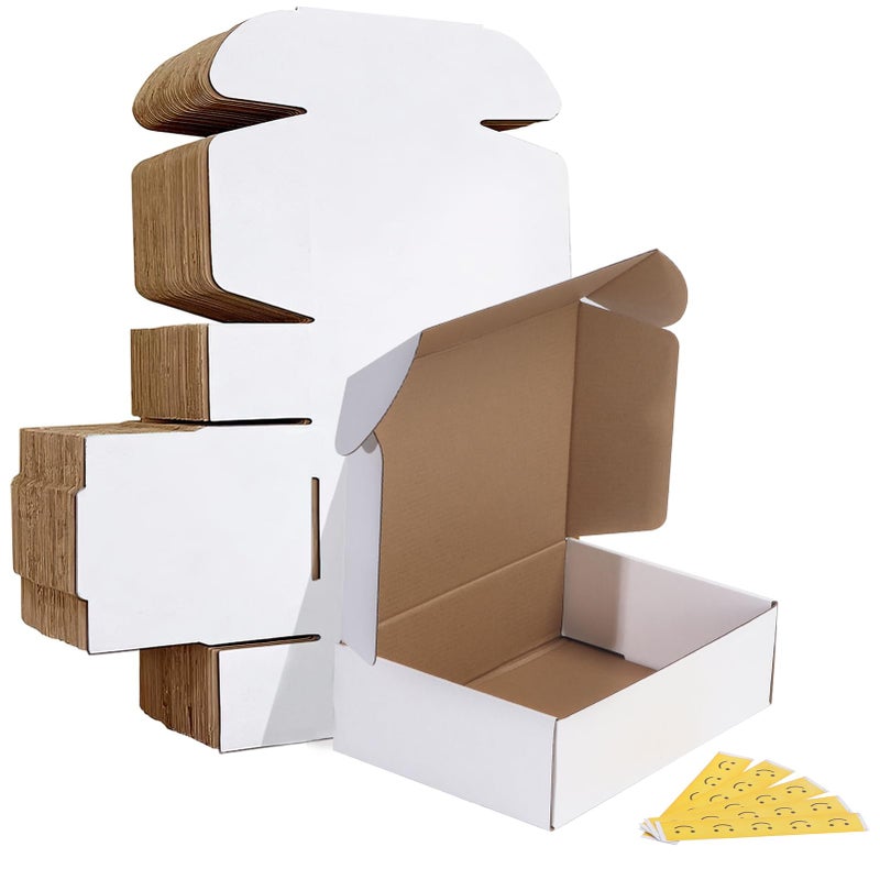 HORLIMER 10x7x3 inches Shipping Boxes Set of 25 White Corrugated Cardboard Box Literature Mailer 25 Stickers Included