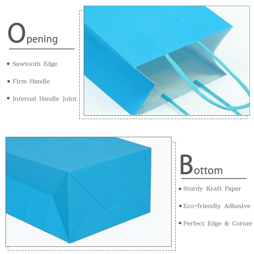AZOWA Blue Gift Bags Small Blue Kraft Paper Bags With Handles for Party Favors (5 x 3.1 x 8.2 in, 12 CT) - Image 4