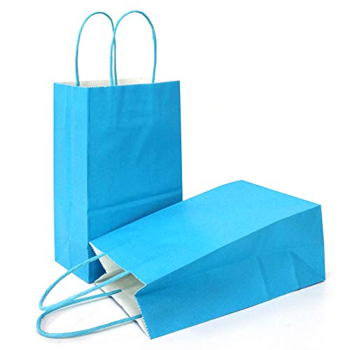 AZOWA Blue Gift Bags Small Blue Kraft Paper Bags With Handles for Party Favors (5 x 3.1 x 8.2 in, 12 CT) - Image 1