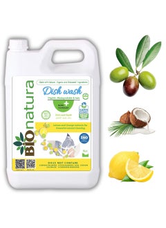 BioNatura Organic Dish Wash, Natural Grease Remover, Non-Toxic Dishwashing Liquid, Eco-Friendly Dish Soap, Plant-Based Dish Cleaner, Biodegradable Formula, Safe for Hands (5 liters)