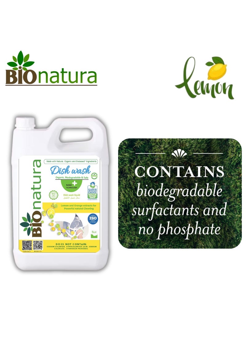 بيوناتورا - BioNatura Organic Dish Wash, Natural Grease Remover, Non-Toxic Dishwashing Liquid, Eco-Friendly Dish Soap, Plant-Based Dish Cleaner, Biodegradable Formula, Safe for Hands (5 liters) - Image 1
