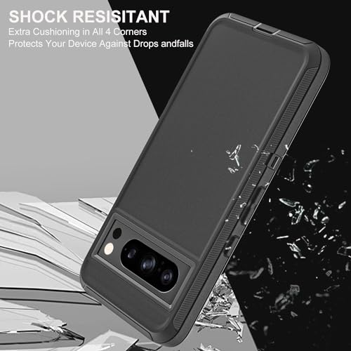 YKHJKLEC for Google Pixel 8 Pro Case, Military Grade 3 in 1 Heavy Duty Shockproof/Drop Proof/Dust Proof Case with 2Pcs Tempered Glass Screen Protector (Black/Black) - Image 5