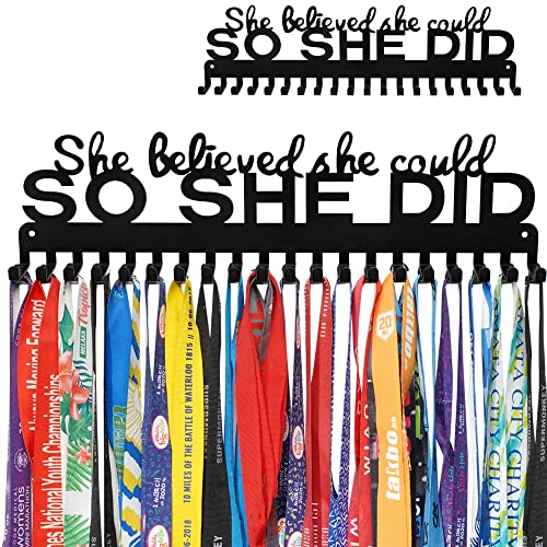 Miayork Runner Medal Hanger Display - She Believed she Could SO SHE DID Sturdy Marathon Medal Display Easy to Install-for Sports Gymnastic,Soccer,Runner,Wrest,Football,Basketball - Image 1