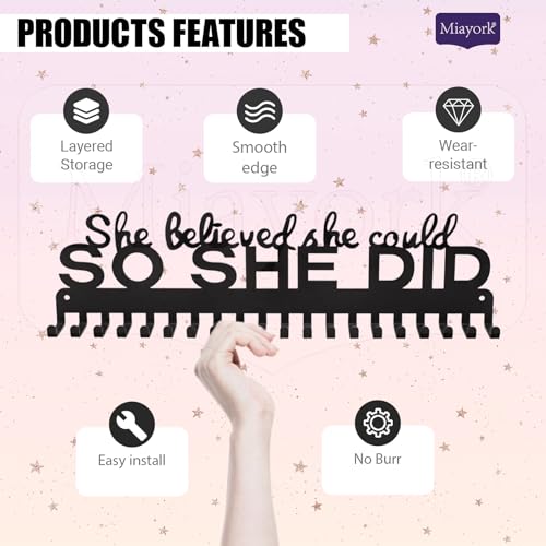 Miayork Runner Medal Hanger Display - She Believed she Could SO SHE DID Sturdy Marathon Medal Display Easy to Install-for Sports Gymnastic,Soccer,Runner,Wrest,Football,Basketball - Image 4