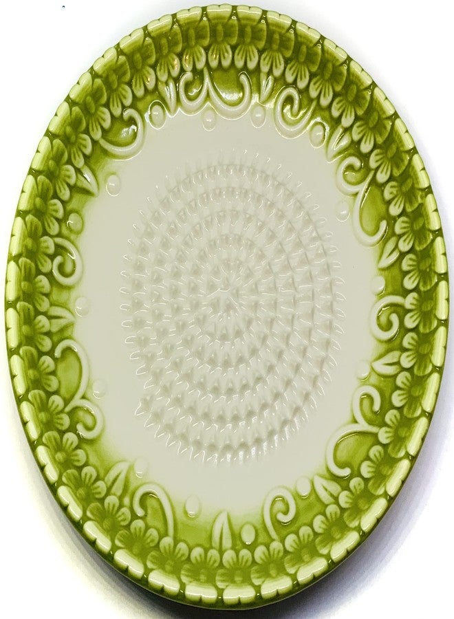 BonCera, All-in-one Premium Ceramic Garlic Grater Plate 4-Piece Set - Green Embossed Design and Style - For Garlic, Ginger, Chocolate, and more! - Comes with 5.25" Plate, Peeler, Brush, and Stand - Image 5