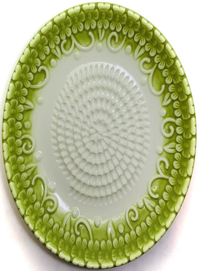 BonCera, All-in-one Premium Ceramic Garlic Grater Plate 4-Piece Set - Green Embossed Design and Style - For Garlic, Ginger, Chocolate, and more! - Comes with 5.25" Plate, Peeler, Brush, and Stand - Image 3