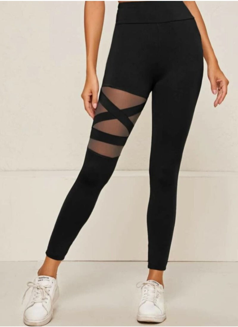 Leggings with a Wide Waistband with a Mesh Design