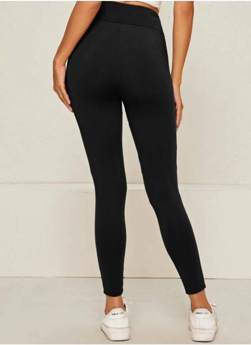 Leggings with a Wide Waistband with a Mesh Design