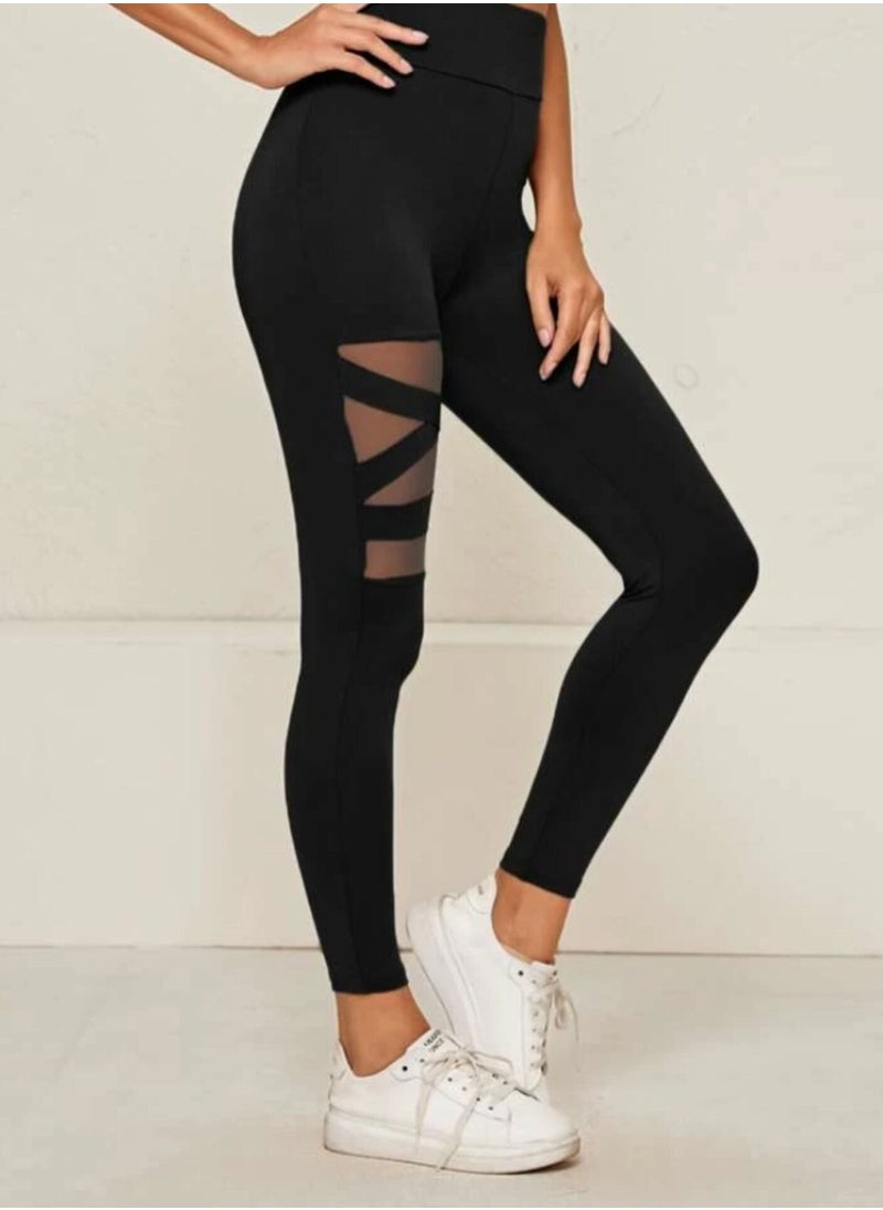 Leggings with a Wide Waistband with a Mesh Design