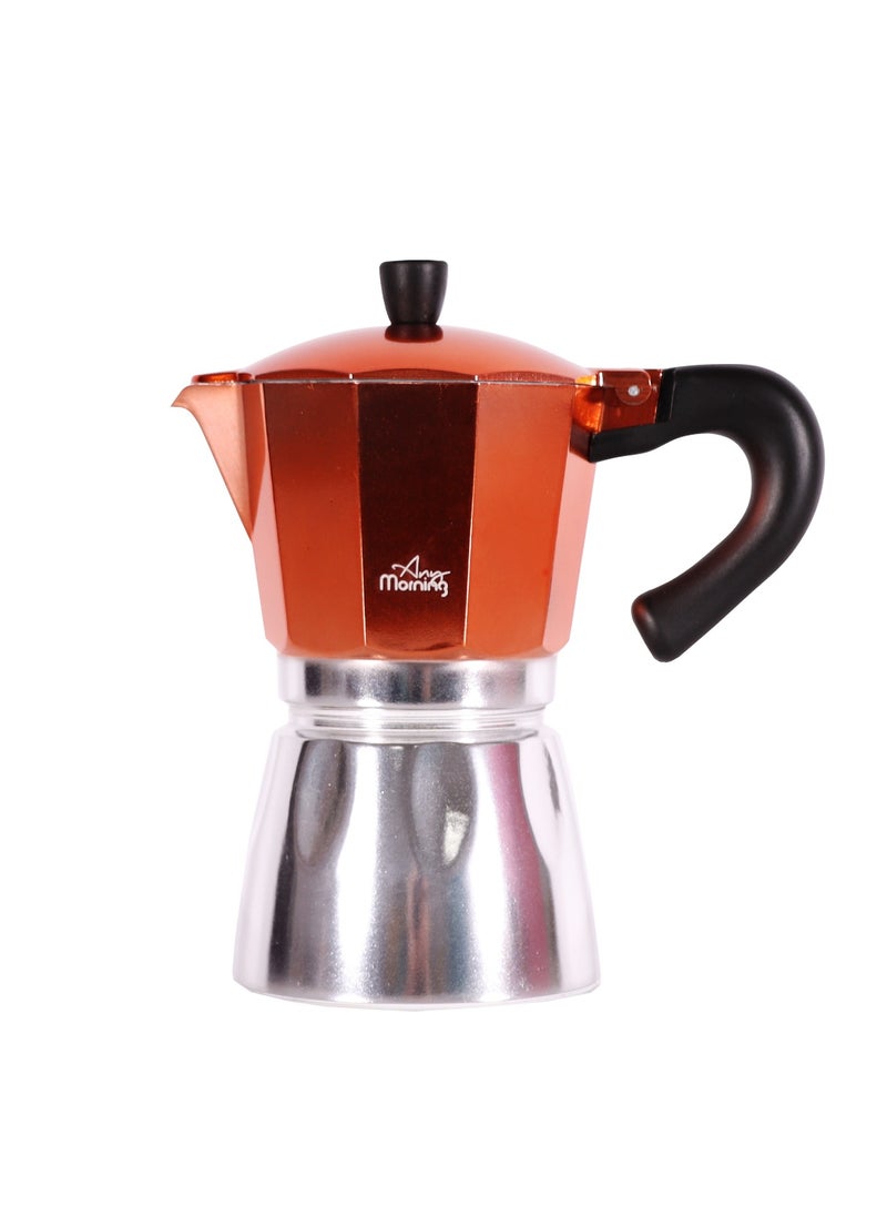 Any Morning Stovetop Espresso Coffee Maker 240ml, Italian Coffee Maker, Iconic Aluminum Moka Pot for Americano, Latte, Cappucino, Percolator Coffee Pot for Camping, 6 Cups, 8 oz, Copper Colored - HES-6  - Image 1