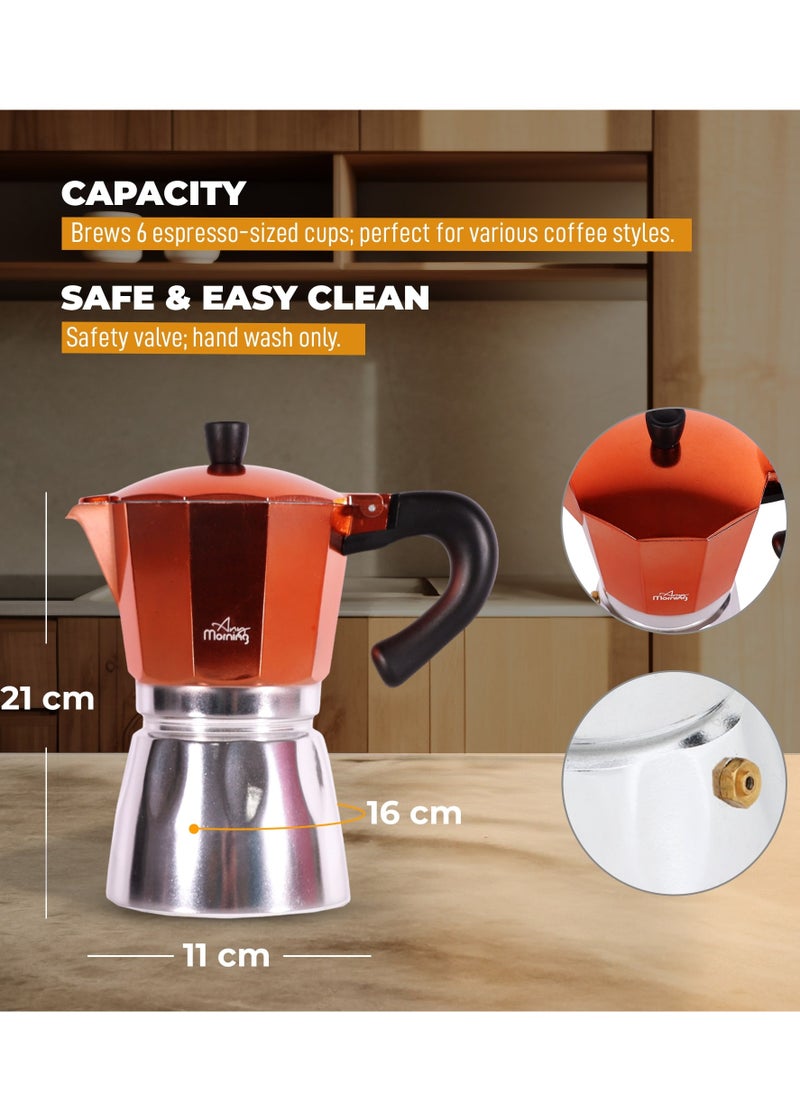 Any Morning Stovetop Espresso Coffee Maker 240ml, Italian Coffee Maker, Iconic Aluminum Moka Pot for Americano, Latte, Cappucino, Percolator Coffee Pot for Camping, 6 Cups, 8 oz, Copper Colored - HES-6  - Image 5