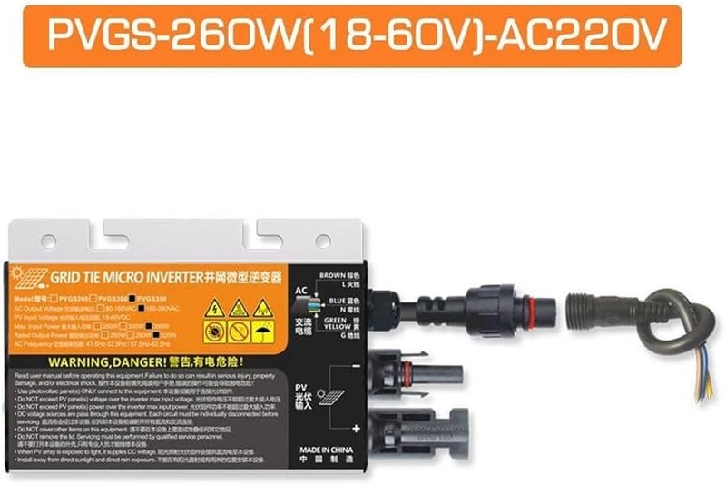 260W MPPT شبكة التعادل العاكس الشمسي DC 10-60V إلى AC 220V موجة جيبية نقية عالية الكفاءة علبة سبائك الألومنيوم تبريد بدون مروحة - Image 3