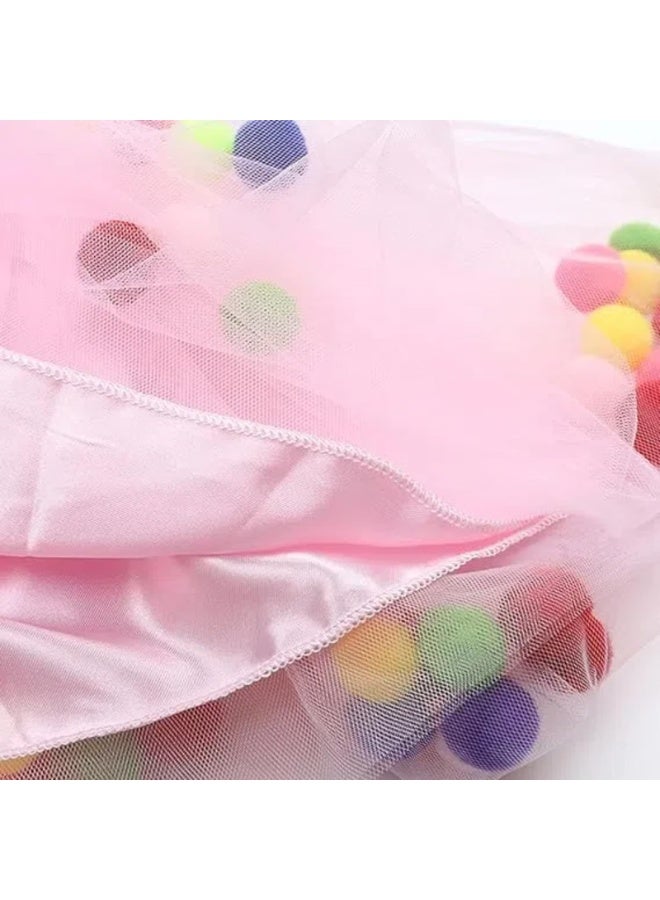 LAMAY Dress for Girls, Colorful Tutu Skirt, Tulle Skirt, Princess Dress, Princess Outfit, Ballet Tutu Skirt, Flowing Pom Poms (Pink-M-110) - Image 2