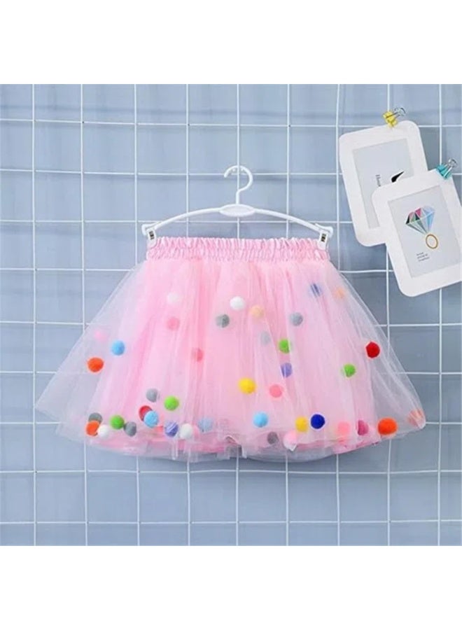 LAMAY Dress for Girls, Colorful Tutu Skirt, Tulle Skirt, Princess Dress, Princess Outfit, Ballet Tutu Skirt, Flowing Pom Poms (Pink-M-110) - Image 3