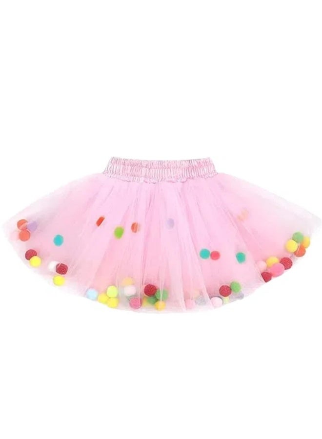 LAMAY Dress for Girls, Colorful Tutu Skirt, Tulle Skirt, Princess Dress, Princess Outfit, Ballet Tutu Skirt, Flowing Pom Poms (Pink-M-110) - Image 1