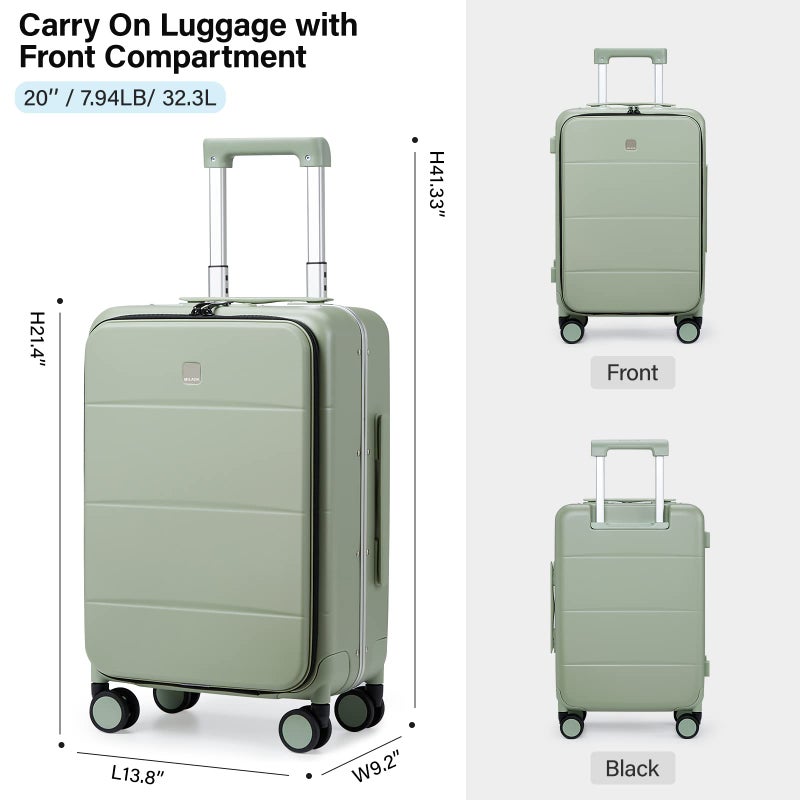 MILADA Carry On Luggage 22x14x9 Airline Approved Spinner Wheels TSA Luggage 20 Inch Hard Shell Suitcases Front Opening Pocket Rolling Aluminum Frame Travel Luggage, Bamboo Green - Image 2