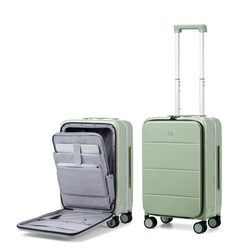 MILADA Carry On Luggage 22x14x9 Airline Approved Spinner Wheels TSA Luggage 20 Inch Hard Shell Suitcases Front Opening Pocket Rolling Aluminum Frame Travel Luggage, Bamboo Green - Image 1