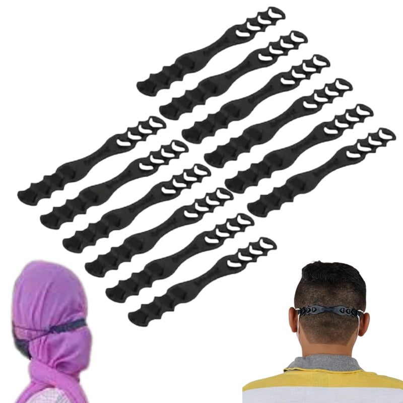 FOXTAIL Mask Extender Straps – Universal Size Ear Savers with 4 Adjustable Slots, Compatible with Cloth Masks for Kids & Adults, 12-Pack Multicolor Mask Holders (Black) - Image 1