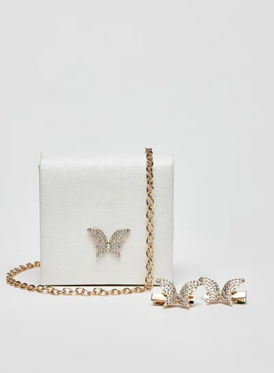 MISSY Little Missy Textured Crossbody Bag with Butterfly Accent and Chain Strap